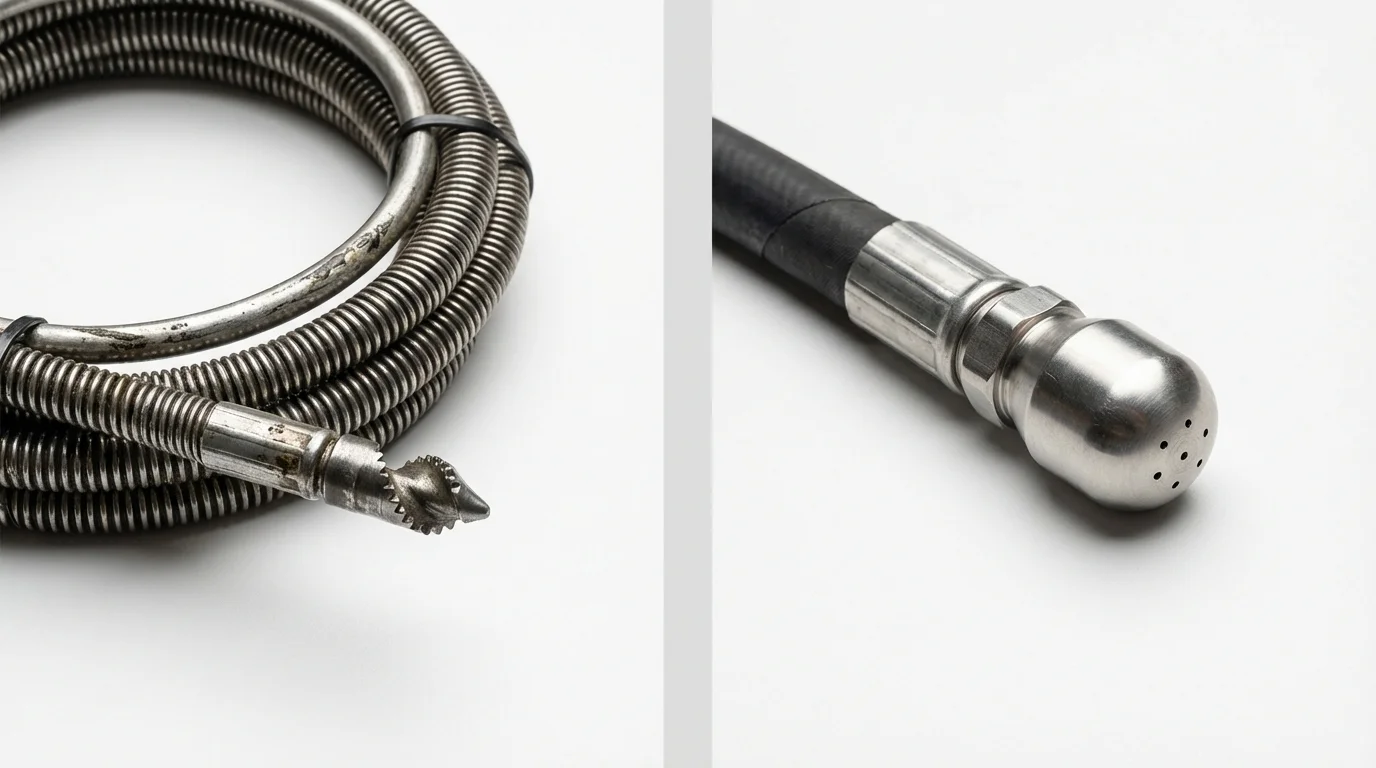 Drain snake cable and hydro jetting nozzle used for drain cleaning in Hico, TX