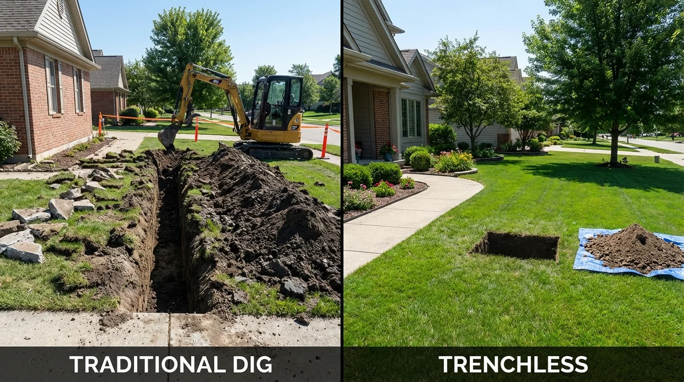 Trenchless sewer repair with minimal yard damage versus traditional excavation in Hico, TX